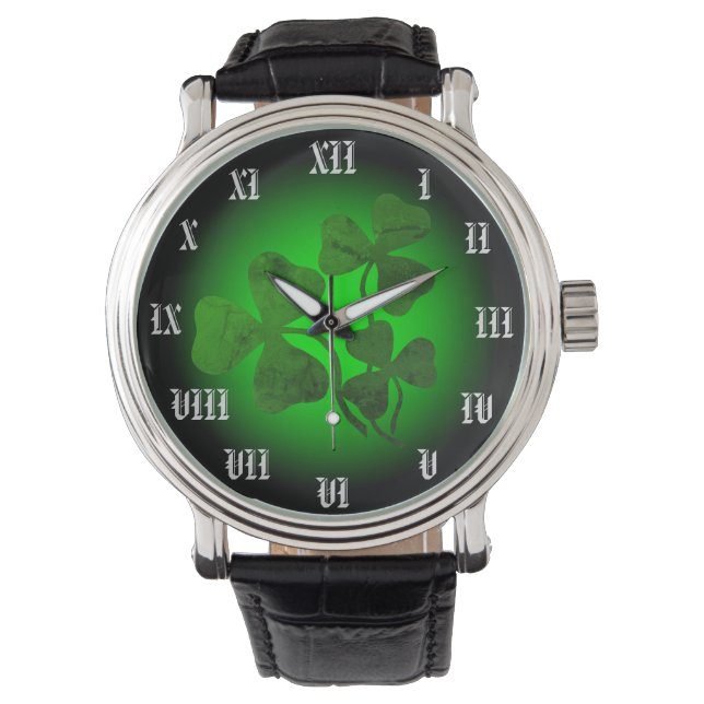 Irländsk schrock/grönt klöver, Irlands grönt glöd Armbandsur (Framsida)