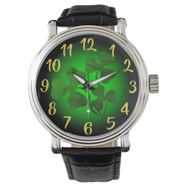 Irländsk schrock/grönt klöver, Irlands grönt glöd Armbandsur (Framsida)
