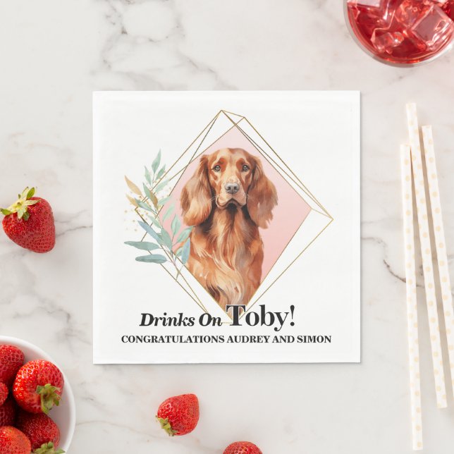 Irländsk Setter Bröllopsservett Med Hund Foto Pappersservett (Insitu)