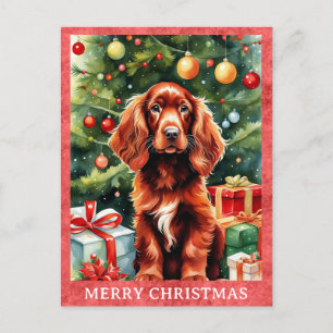 Irländsk Setter God Jul Söt Valp Hund Vykort