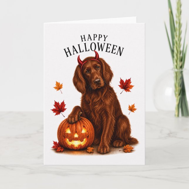 Irländsk Setter Halloween Djävulshund Kort (Framsida)