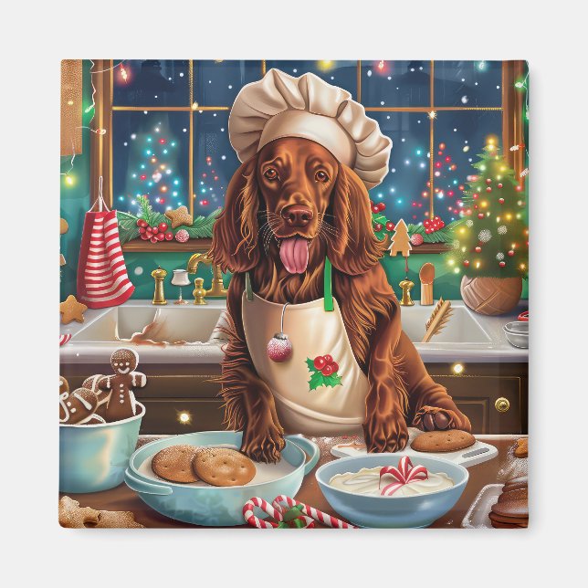 Irländsk Setter Holiday Baking: Festiv jul  Magnet (Framsidan)