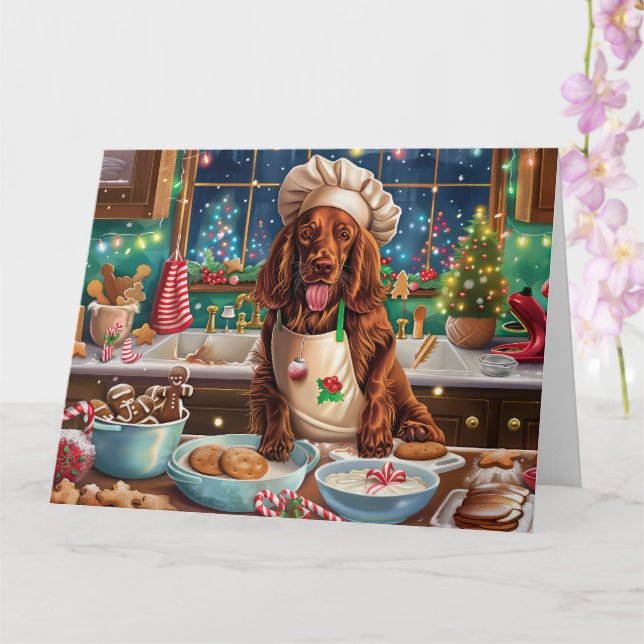 Irländsk Setter Holiday Baking: Festlig jul  Kort (Orkide)