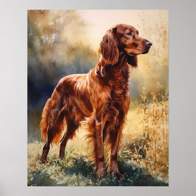 Irländsk Setter Hund Konsttryck Poster (Framsidan)