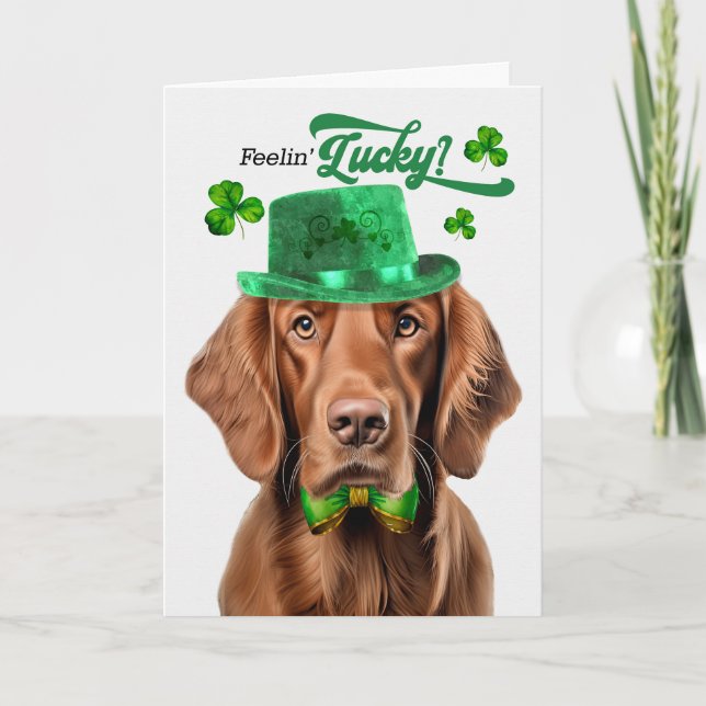 Irländsk Setter Hund Lucky St Patrick's Day Helgkort (Framsida)