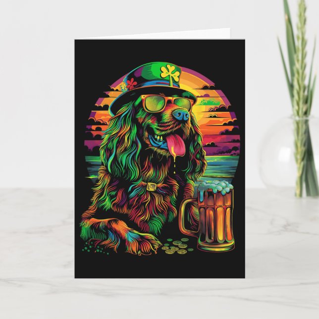Irländsk Setter Hund Sungles St Patricks Day Öl Po Kort (Framsida)