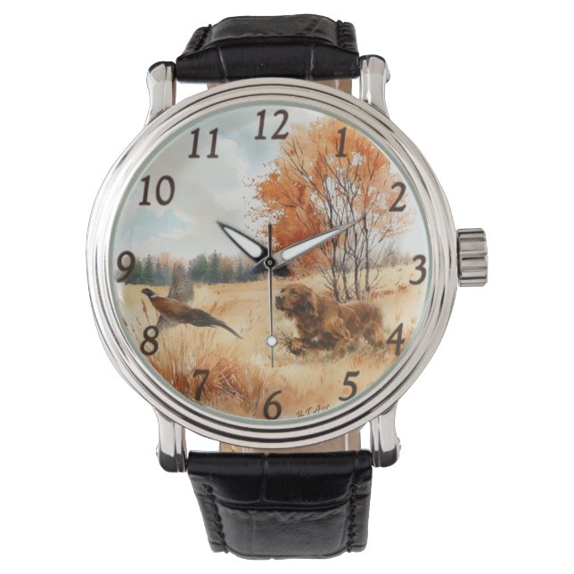 Irländsk Setter i Fältet – Fasanjakt Elegant Armbandsur (Framsida)
