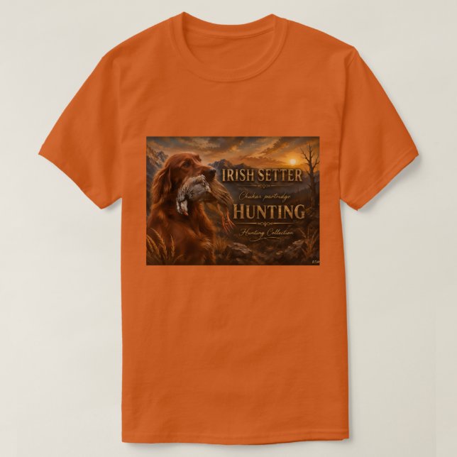 Irländsk Setter med Chukar Rapphöna ,Konst  T Shirt (Design framsida)
