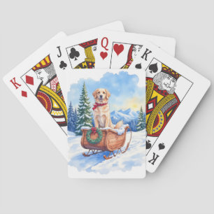 Irländsk Setter som njuter av julslädfärd vinter Casinokort