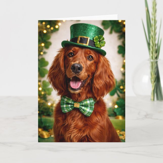 Irländsk Setter St. Patrick's Day-kort, Leprechaun Kort (Framsida)
