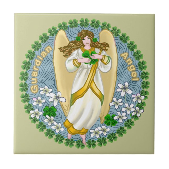 Irländsk Shamrock-ängel Kakel (Framsidan)