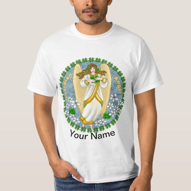 Irländsk Shamrock Ängel  T Shirt (Framsida)