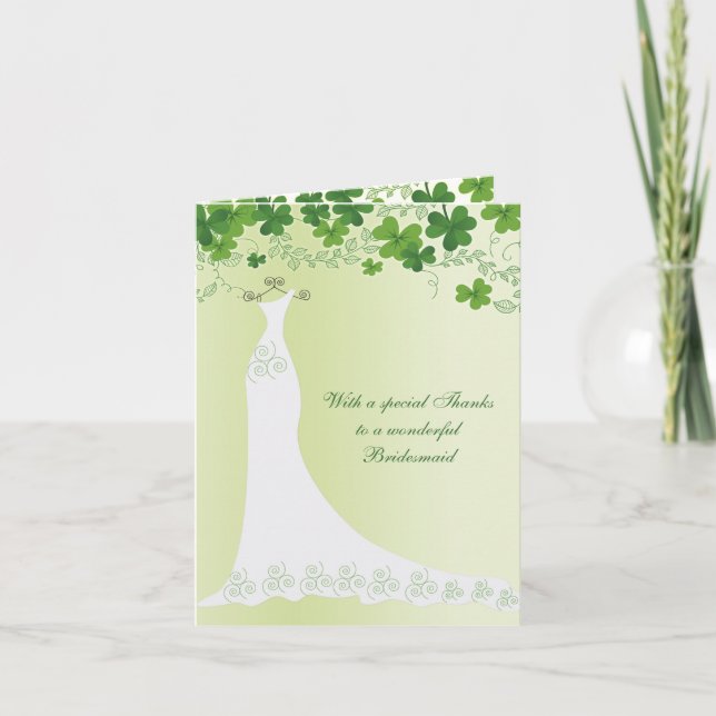 Irländsk Shamrock, bröllopsklänning Brudtack tack Kort (Framsida)