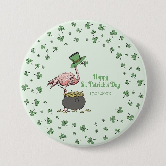 Irländsk Shamrock Flamingo St. Patrick's Day Festk Knapp (Framsida)