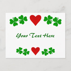 Irländsk shamrock-gräns med rött hjärta vykort