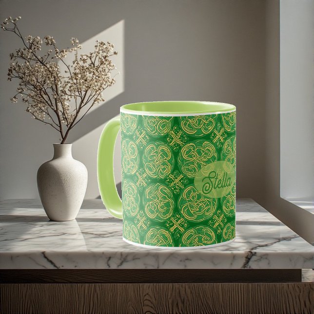 Irländsk Shamrock Grön Abstrakt Celtic Knut Inspir Mugg (Irish Shamrock Green Abstract Celtic Knot Inspired Mug)