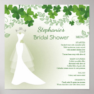 irländsk shamrock, klänning, Bröllopsduschmeny Poster
