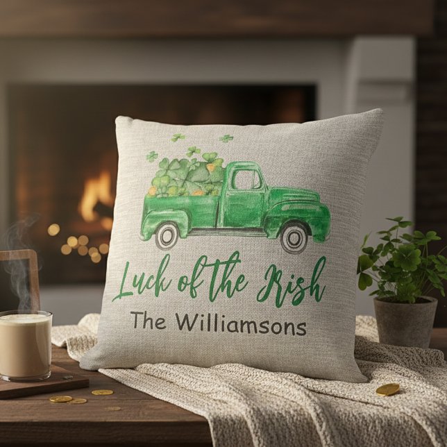 Irländsk Shamrock Lastbil Saint Patrick's Day Anpa Kudde (Irish Shamrock Truck Saint Patrick's Day Custom Throw Pillow)
