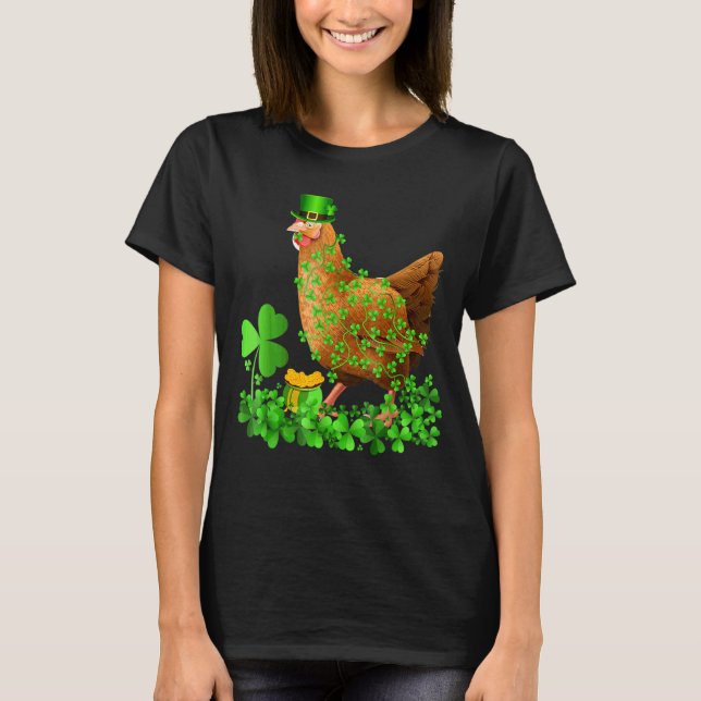 Irländsk Shamrock Leaf Leprechaun Hatt Kyckling St T Shirt (Framsida)