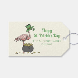 Irländsk Shamrock Rosa Flamingo St Patricks Day El Presentetikett