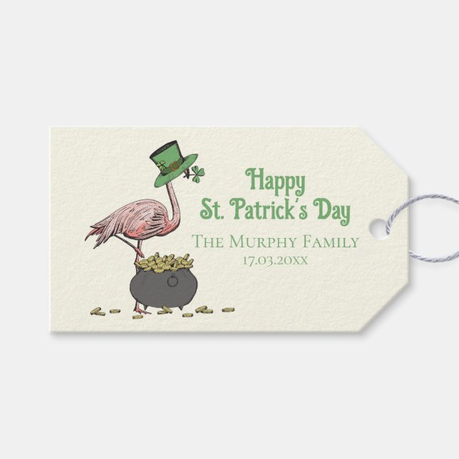Irländsk Shamrock Rosa Flamingo St Patricks Day El Presentetikett (Framsidan (Horisontell))