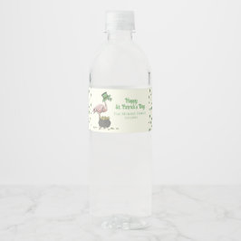 Irländsk Shamrock Rosa Flamingo St Patricks Day El Vattenflaska Etikett