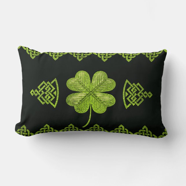Irländsk Shamrock som är fyrklöver med den celtic Lumbarkudde (Framsida)