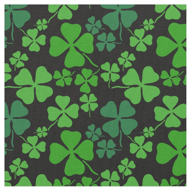 Irländsk shamrock, svart, grönt klövertygtryck tyg (Närbild)