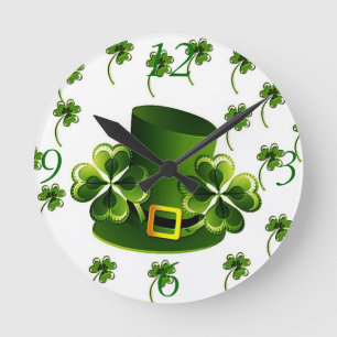 Irländsk Shamrockkonst Rund Klocka