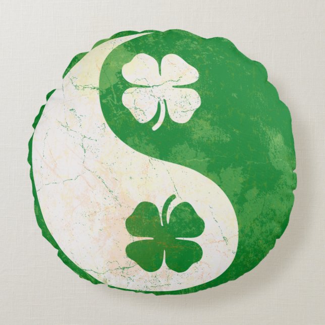 Irländsk ShamrocksYin Yang st patricks day Rund Kudde (Framsidan)