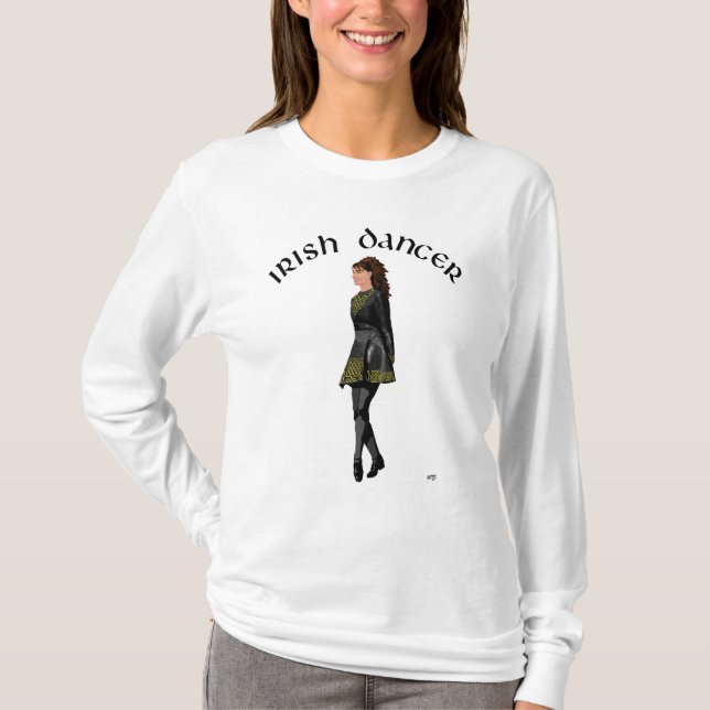 Irländsk Steppdansare - Svart Klänning, Brunett Hå T Shirt (Framsida)