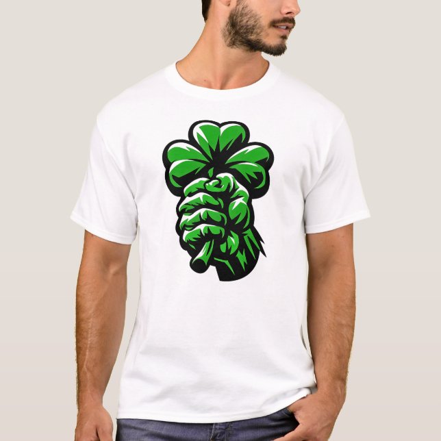 Irländsk stolthet Shamrock Knutna näven St Patrick T Shirt (Framsida)
