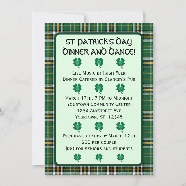 Irländsk Tartan St. Patricks dag inbjudan (Framsida)