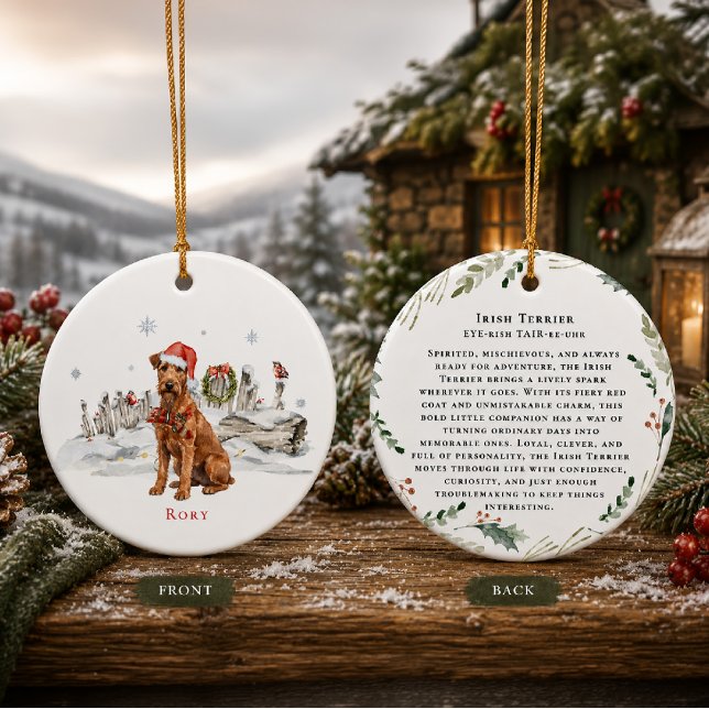 Irländsk Terrier Hund Monogram Julgransprydnad Keramik (Skapare uppladdad)