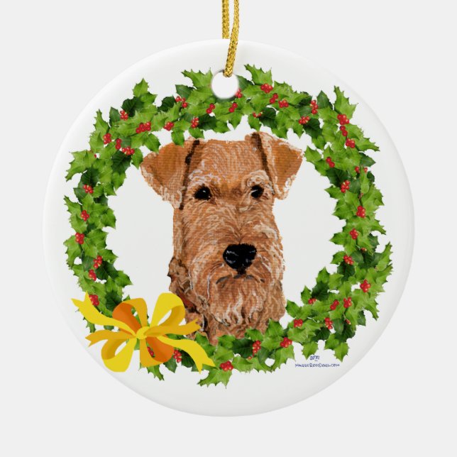 Irländsk Terrier Krans av Julmistel Julgransprydnad Keramik (Framsidan)