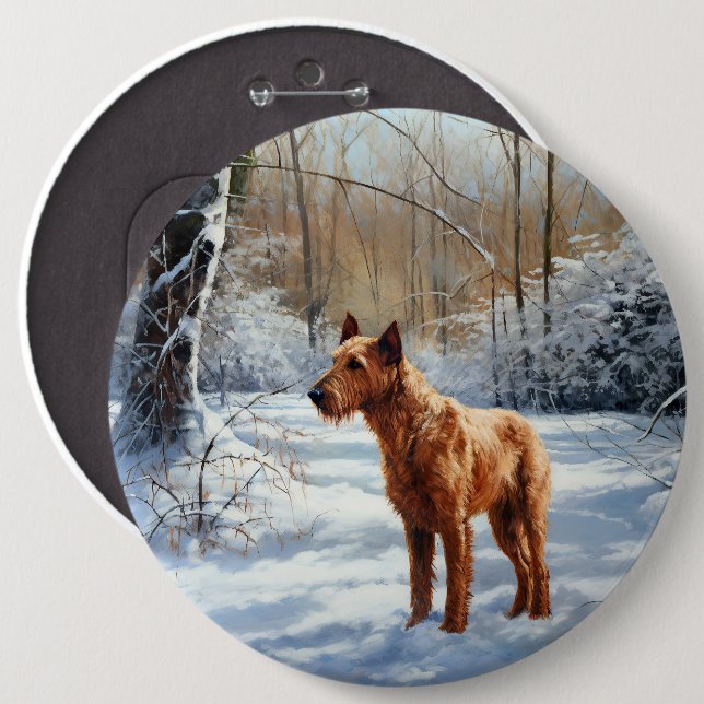 Irländsk Terrier Låt Det Snöa Jul Knapp (Framsida & baksida)