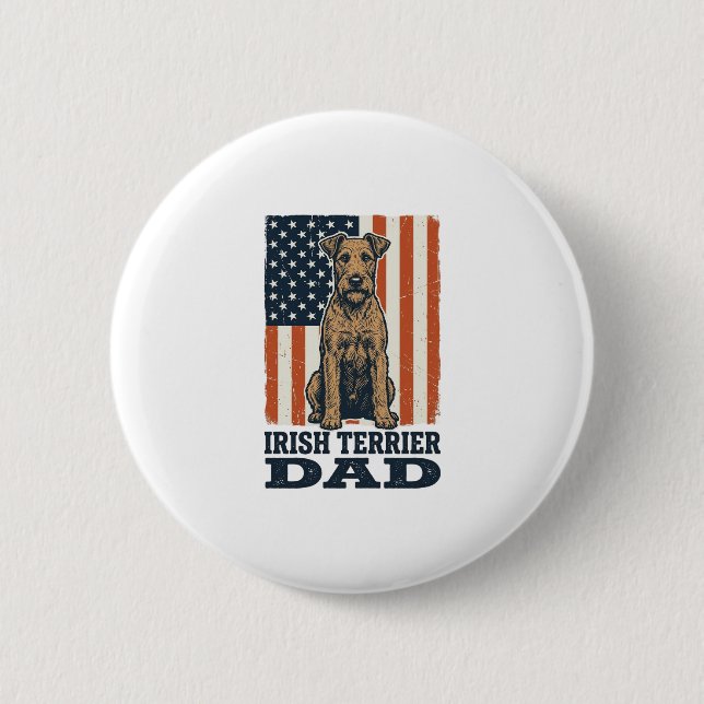 Irländsk Terrier Pappa Patriotisk Vintage Knapp (Framsida)