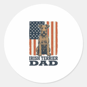 Irländsk Terrier Pappa Patriotisk Vintage Runt Klistermärke