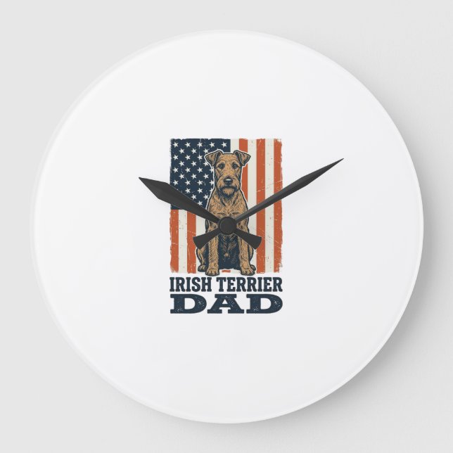 Irländsk Terrier Pappa Patriotisk Vintage Stor Klocka (Framsida)