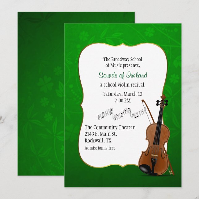 Irländsk Themed fiolhögläsninginbjudan Inbjudningar (Fram/baksida)