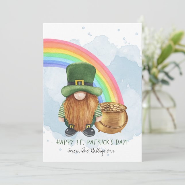 Irländsk Tomte Guldgryte Anpassad St Patrick's Day Julkort (Stående Fram)