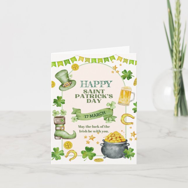 Irländsk tur, Shamrock & Guld Pott St. Patrick's D Helgkort (Framsida)