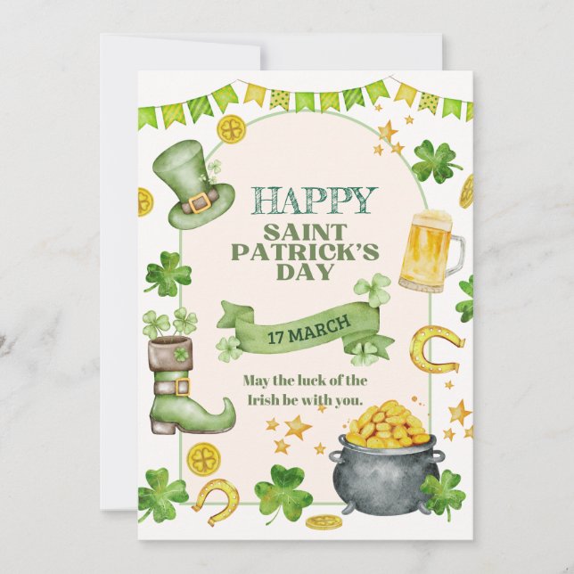 Irländsk tur, Shamrock & Guld Pott St. Patrick's D Julkort (Framsida)