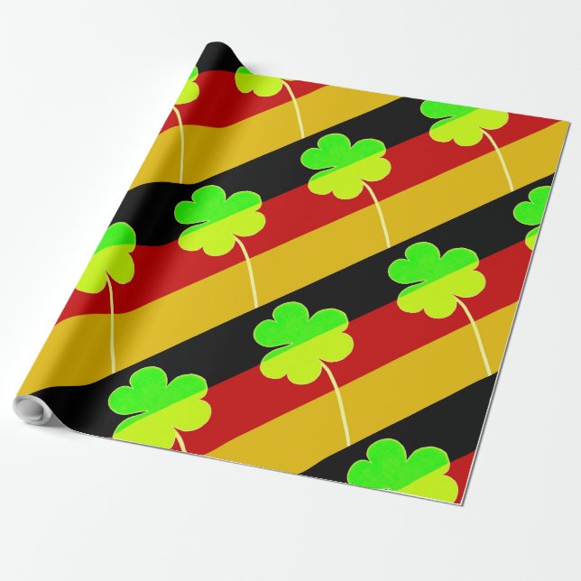Irländsk tysk flagg Shamrock Clover St. Patrick Ku Presentpapper (Utrullad)