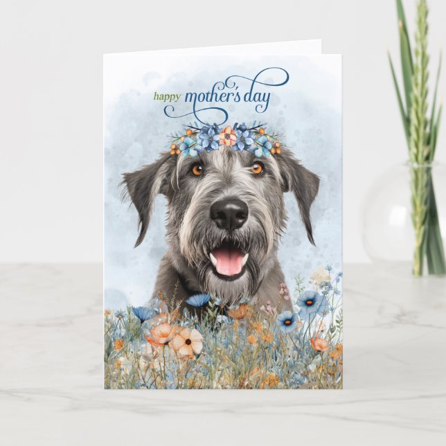 Irländsk Varghund Vilda Blommor Mors Dag Helgkort (Framsida)