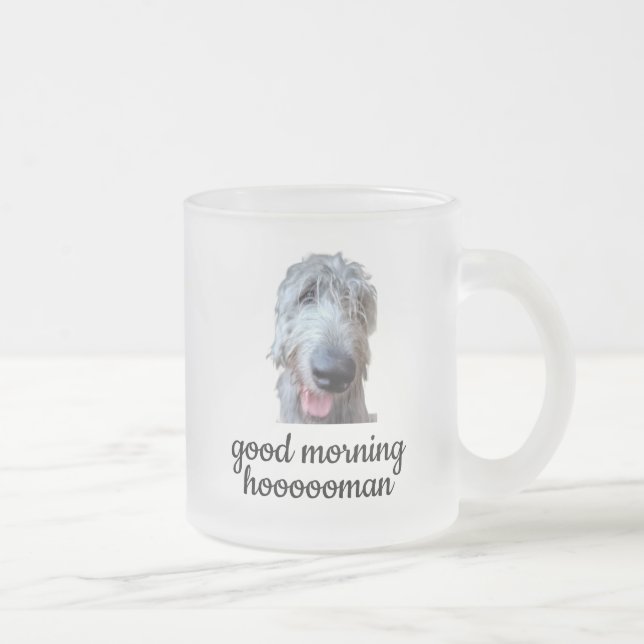 Irländsk Varghundskopp – God Morgon Mennniska Frostad Glasmugg (Höger)