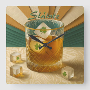 Irländsk Whiskey Tumbler Shamrock Is "Sláinte!" Fyrkantig Klocka