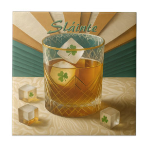 Irländsk Whiskey Tumbler Shamrock Is "Sláinte!" Kakelplatta