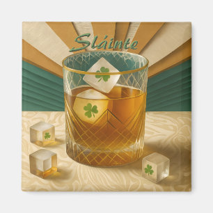 Irländsk Whiskey Tumbler Shamrock Is "Sláinte!" Magnet