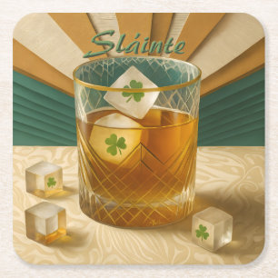 Irländsk Whiskey Tumbler Shamrock Is "Sláinte!" Underlägg Papper Kvadrat